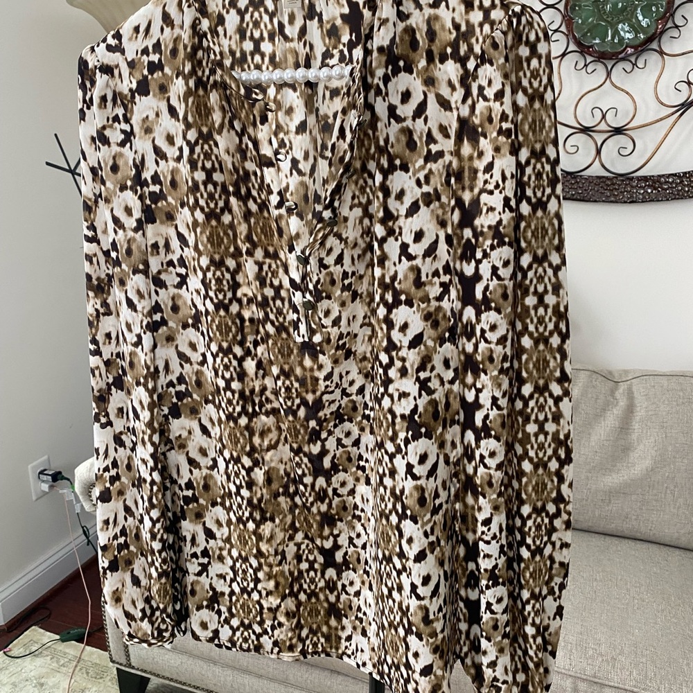 Retro Silky Long Sleeve Animal Print Blouse - M main image 1